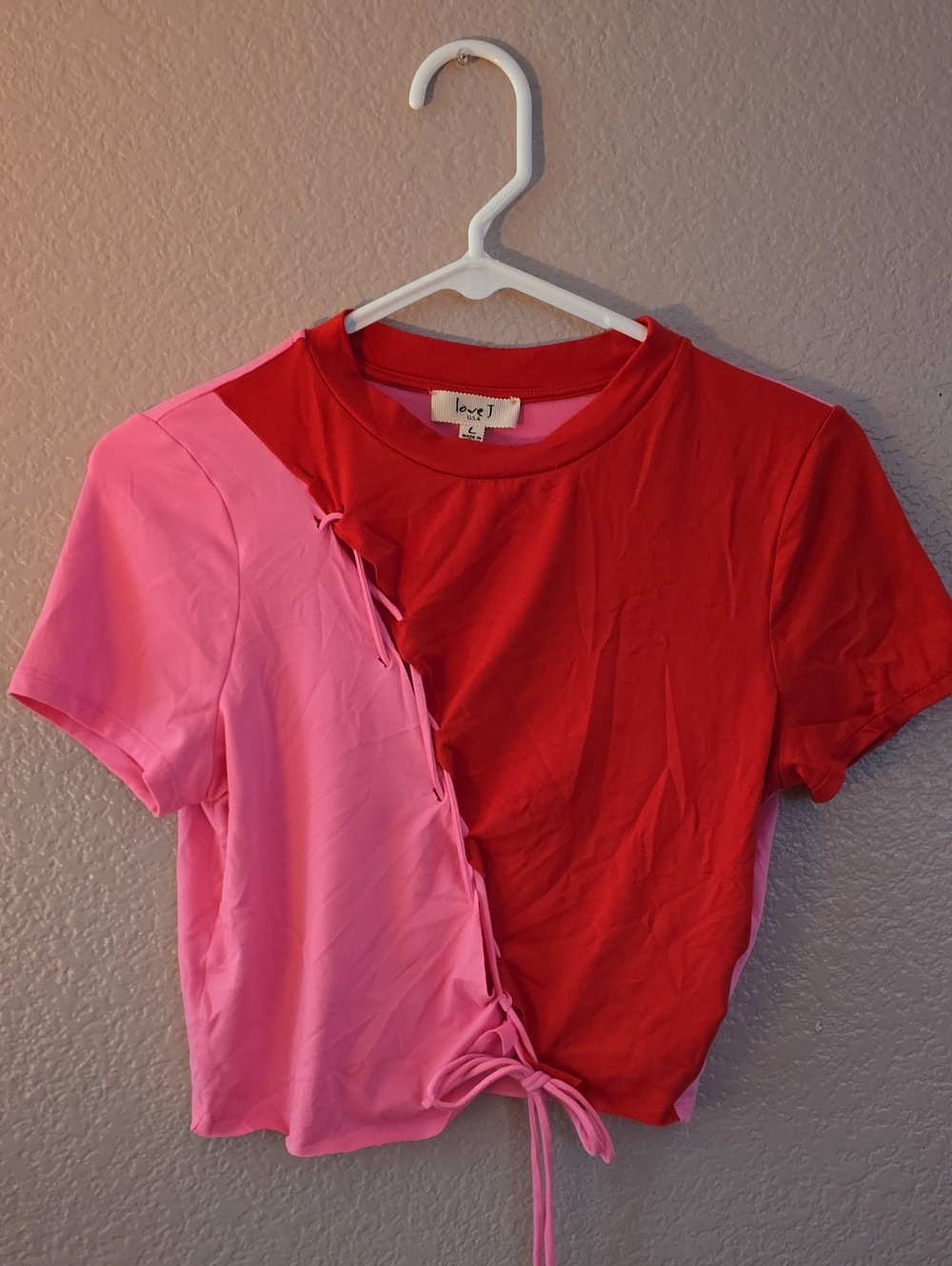 love J Red and Pink Tie-Front Colorblock Tee